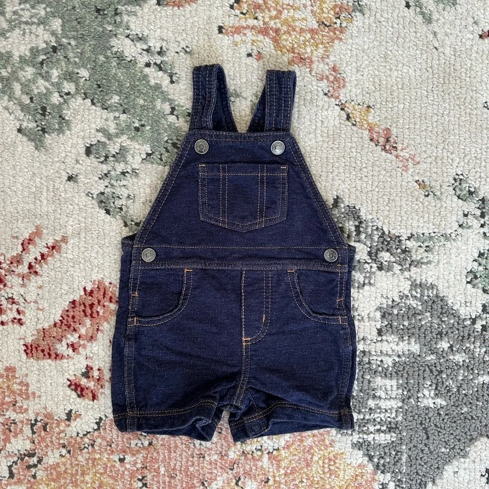 New Carter’s Baby Boy Dark Faux Denim 12 Month Overalls Shortalls One Piece